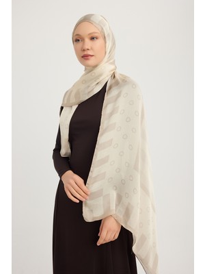 Schaless Ritmik Geometri - Bej - Aurora Desenli Janjan Şal - 70X190 cm