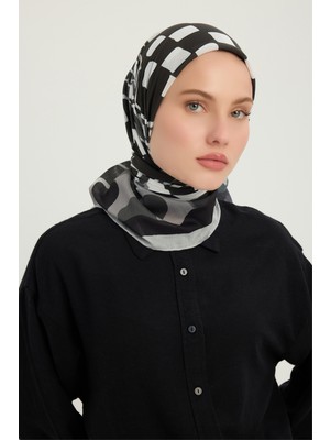 Schaless Pastel Yolculuk - Gri - Efilia Desenli Eşarp - 90X90 cm