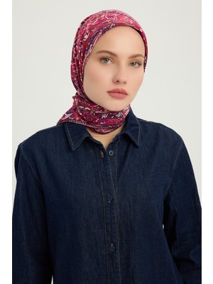 Schaless Ebedi Saraylar - Bordo - Vierra Desenli Viskon Eşarp - 90X90 cm