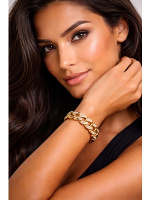 Xuping Premium Taşlı Cuban Gold Bileklik – Işıltılı Lüks Koleksiyon