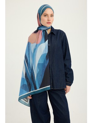 Schaless Işıklı Çiçekler - Turkuaz - Vierra Desenli Viskon Şal - 70X190 cm