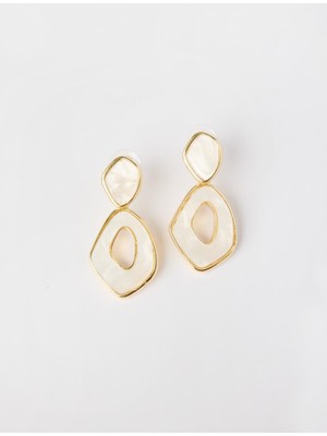 Jimmy Key Beyaz Asimetrik Figürlü Modern Sallantılı Küpe