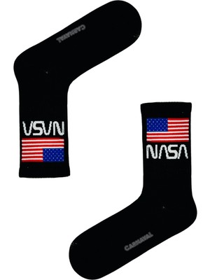 Carnaval Socks Nasa Yazılı Siyah Tenis Çorap