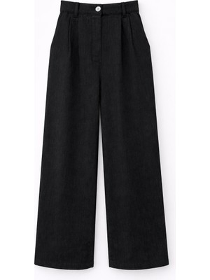 Mixray 4603 Kadın Kadife Pileli Bol Pantolon Siyah