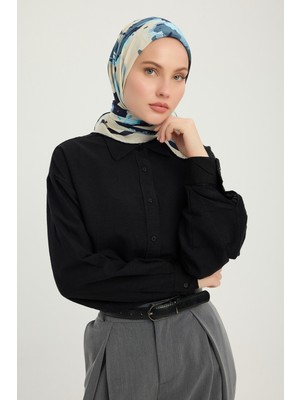 Schaless Özgür Fırçalar - Indigo - Vierra Desenli Viskon Eşarp - 90X90 cm