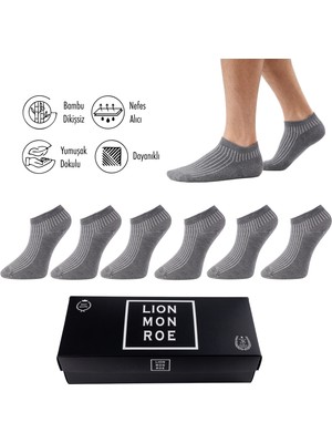 Lion Monroe Bambu Erkek Patik Düz Gri Çorap Dikişsiz Premium Kutulu 6'lı