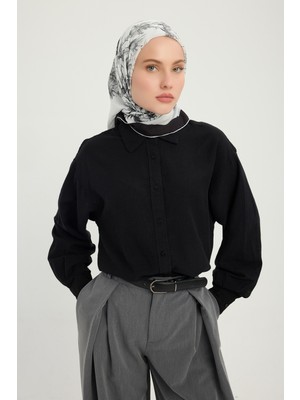 Schaless Sessiz Botanik - Gri - Vierra Desenli Viskon Şal - Eşarp - 90X90 cm