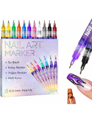 Rivano Nail Art 12 Lİ Kalem Seti. Su Bazlı Hızlı Kuruyan,çocuklar ve Yetişkinler Için Kolay Tırnak Boyama