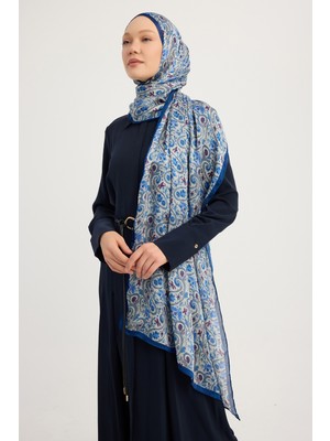 Schaless Etnik Bahar - Indigo - Aurora Desenli Janjan Şal - 70X190 cm