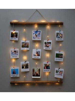 KütükOn Ahşap Led'li Mandallı Anı Çerçevesi | Işıklı Fotoğraf ve Not Askılığı Duvar Dekoru