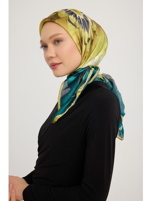 Schaless Güneş Çiçeği - Sarı - Aurora Desenli Janjan Eşarp - 90X90 cm