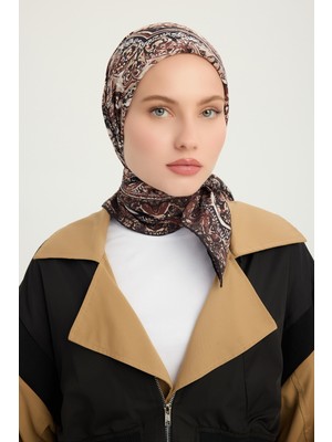 Schaless Ebedi Saraylar - Kahverengi - Vierra Desenli Viskon Eşarp - 90X90 cm