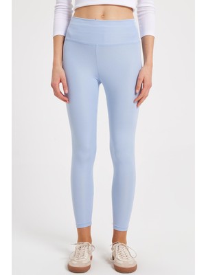 Tudors Kadın Slim Fit Dar Kesim Scuba Kumaş Beli Lastikli Mavi Tayt