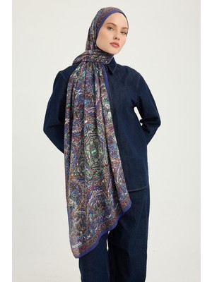 Schaless Ebedi Saraylar - Indigo - Vierra Desenli Viskon Şal - 70X190 cm