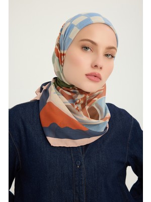 Schaless Pastel Yolculuk - Pudra - Efilia Desenli Eşarp - 90X90 cm