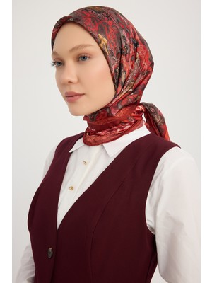 Schaless Altın Bahçe - Bordo - Aurora Desenli Janjan Eşarp - 90X90 cm