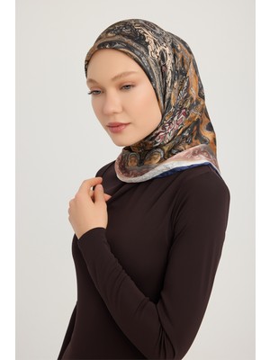 Schaless Altın Bahçe - Lacivert - Aurora Desenli Janjan Eşarp - 90X90 cm