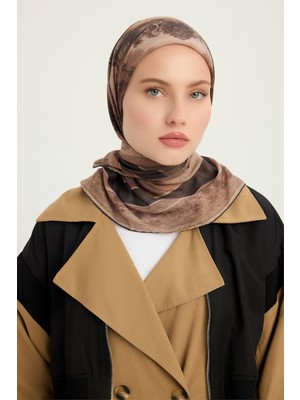 Schaless Köklerin Aynası - Kahverengi - Efilia Desenli Eşarp - 90X90 cm
