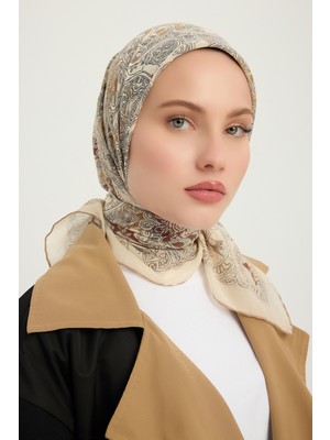 Schaless Sonsuz Aşk - Açık Vizon - Efilia Desenli Eşarp - 90X90 cm