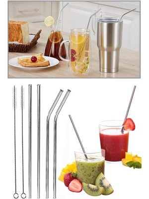 Gampus 5 Parça Metal Pipet - Paslanmaz Çevre Dostu Metal Pipet Fırça Seti