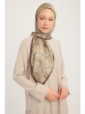 Schaless Etnik Bahar - Yeşil - Aurora Desenli Janjan Eşarp - 90X90 cm