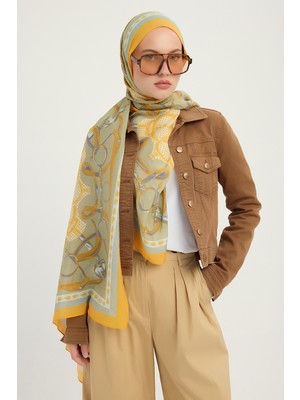 Schaless Süvarinin Arması - Sarı - Vierra Desenli Viskon Şal - 70X190 cm