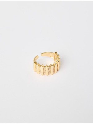 Jimmy Key Gümüş Rengi Şerit Detaylı Işıltılı Yüzük