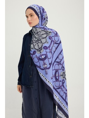 Schaless Süvarinin Arması - Mavi - Vierra Desenli Viskon Şal - 70X190 cm