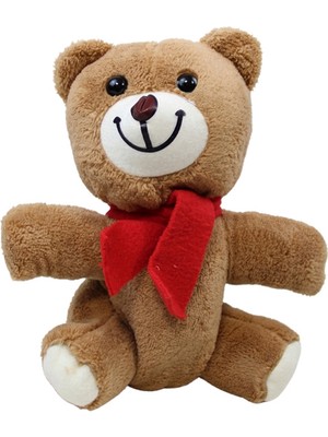 Dekorsende Peluş Ayı Kırmızı Atkılı Kahverengi 25 cm