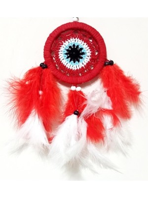 Nexgen Kırmızı ve Beyaz Kuş Tüylü Dream Catcher El Yapımı Mini Duvar Süsü MCHD-RSETT34