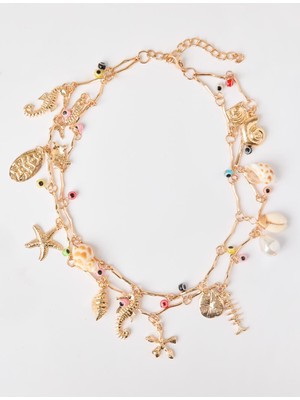 Jimmy Key Altın Rengi Charm Detaylı Ikili Ayarlanabilir Kolye