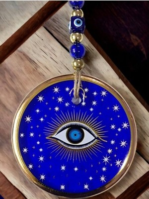 Nexgen Yaldızlı Mavi Renk Yıldız Motifli Gözlü Duvar Süsü Cam Duvar Dekoru MCHD-RSETT34