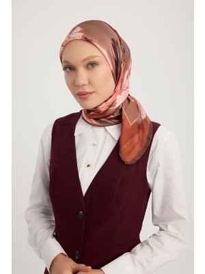 Schaless Gizli Bahçe - Gül Kurusu - Aurora Desenli Janjan Eşarp - 90X90 cm