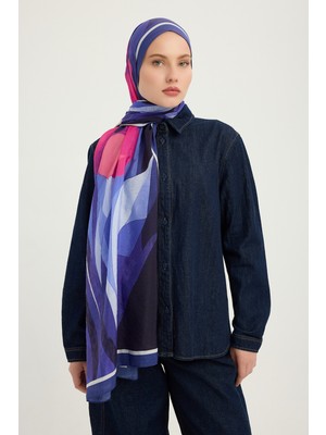 Schaless Işıklı Çiçekler - Mor - Vierra Desenli Viskon Şal - 70X190 cm