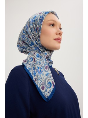 Schaless Etnik Bahar - Mavi - Aurora Desenli Janjan Eşarp - 90X90 cm