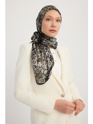 Schaless Etnik Bahar - Siyah - Aurora Desenli Janjan Eşarp - 90X90 cm
