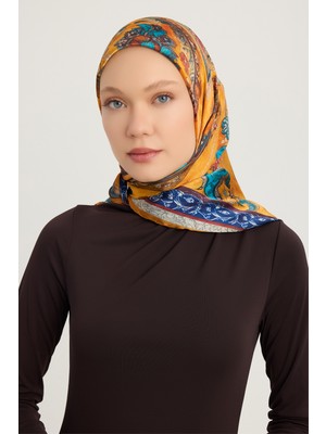 Schaless Altın Bahçe - Turuncu - Aurora Desenli Janjan Eşarp - 90X90 cm