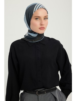 Schaless Gece ve Gündüz - Mavi - Efilia Desenli Eşarp - 90X90 cm