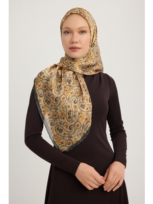 Schaless Etnik Bahar - Gri - Aurora Desenli Janjan Eşarp - 90X90 cm