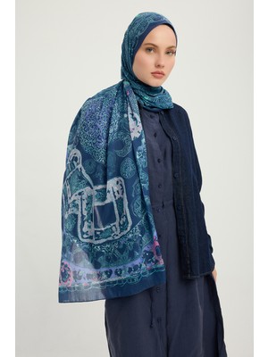 Schaless Sonsuz Aşk - Lacivert - Efilia Desenli Şal - 70X190 cm