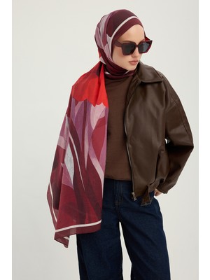 Schaless Işıklı Çiçekler - Bordo - Vierra Desenli Viskon Şal - 70X190 cm