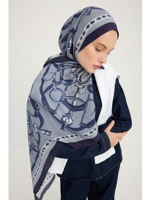 Schaless Süvarinin Arması - Indigo - Vierra Desenli Viskon Şal - 70X190 cm