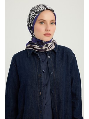 Schaless Süvarinin Arması - Mor - Vierra Desenli Viskon Eşarp - 90X90 cm