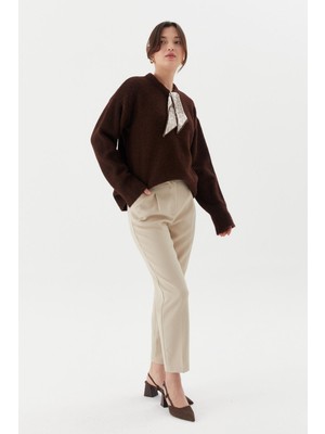 Shopping Shop Fular Yaka Yumuşak Kazak Kahve