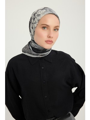 Schaless Sessiz Mevsimler - Gri - Efilia Desenli Eşarp - 90X90 cm