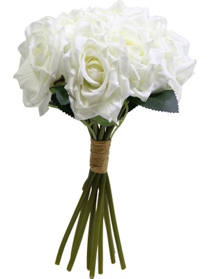 Dekorsende Yapay Islak Dokulu Gül Demeti Beyaz 25 cm