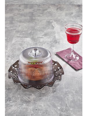 Sb Shopping Akrilik Barok Füme Renk Kek Fanus & Kek Saklama Kabı & Şık Sunum Organizeri 26 cm