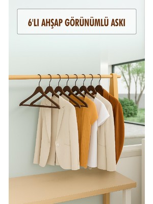 Sb Shopping 6’lı Ahşap Görünümlü Askı Kahve 44 cm