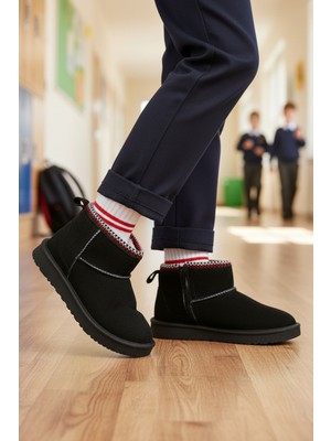 Cool Ugy Içi Kürklü Soğuğa Dirençli Siyah Kız Çocuk Bot