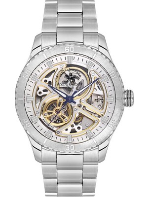 Santa Barbara Polo & Racquet Club Santa Barbara Polo Racquet Club SB.1.10572-1 Fosforlu Indislere Sahip Cam Kapaklı Otomatik Mekanizmalı Çelik Kordonlu Metalik Renk Erkek Kol Saati